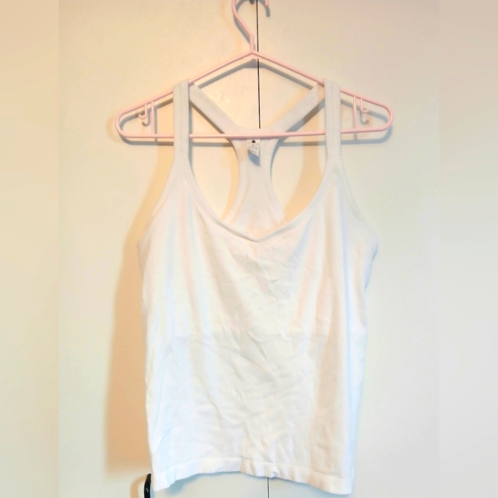 Yogalicious Racer Back White Tank Top white Workout Yoga Large snug fit